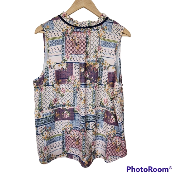 Modcloth Patchwork Tie Neck Sleeveless Blouse - Picture 7 of 8